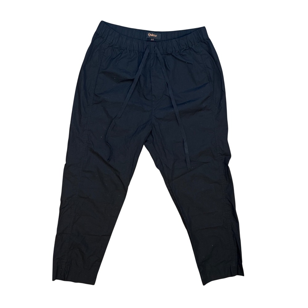 Quince Black Organic Cotton Poplin Drawstring Tapered Pants Medium